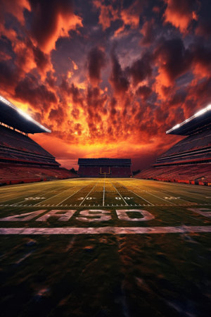 dramatic sunset over an american football stadium, created with generative aiの素材