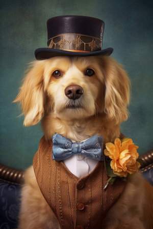 well-groomed dog with stylish accessories, created with generative aiの素材