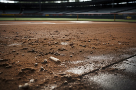 close-up of a baseball field during the final innings of a game, created with generative aiの素材