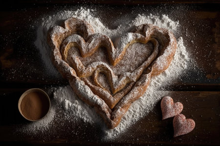 heart-shaped churros with sprinkle of confectioners sugar, created with generative aiの素材