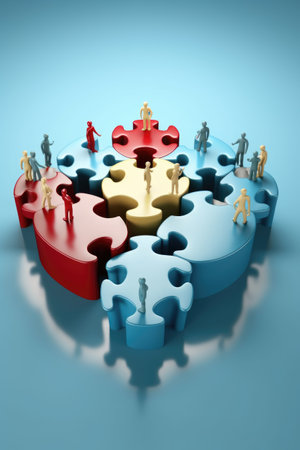 3d puzzle pieces forming a teamwork symbol, created with generative aiの素材