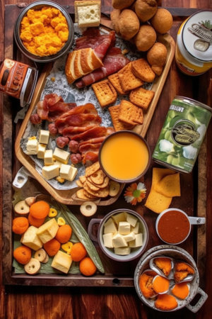 fathers day breakfast tray with coffee, created with generative aiの素材