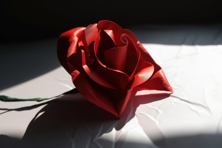 red rose on white paper with light and shadow, created with generative aiの素材