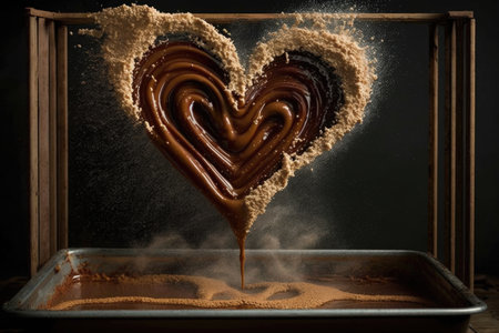 heart-shaped churros being dunked in warm chocolate sauce, created with generative aiの素材