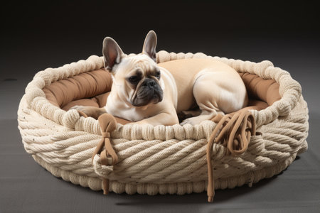 pet bed made of rope with bolster pillow that provides support and comfort, created with generative aiの素材