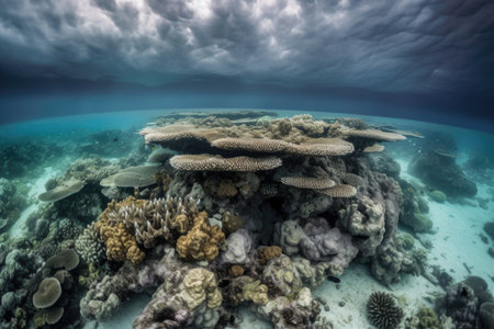 coral reef under stormy skies, with thunder and lightning, created with generative aiの素材