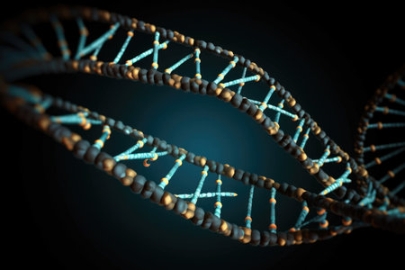 dna double helix, with complementary base pairs forming unique shape, created with generative aiの素材