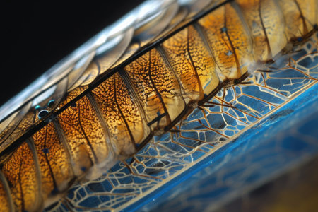 microscope slide with magnified view of a bees wing, showing intricate pattern and structure, created with generative aiの素材
