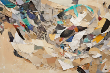 abstract artwork, with pieces of torn paper forming abstract shapes and patterns, created with generative aiの素材