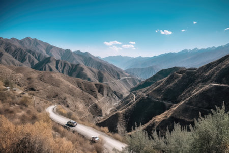 road trip through the mountains with breathtaking views, created with generative aiの素材
