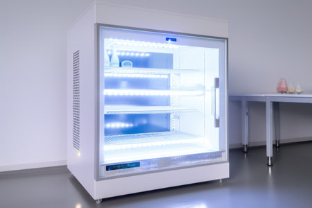 a temperature-controlled cabinet with an led light display and a digital thermostat for displaying temperatures, created with generative aiの素材