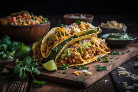 creative take on tacos, burritos, and nachos with unexpected ingredients or mix of flavors, created with generative aiの素材