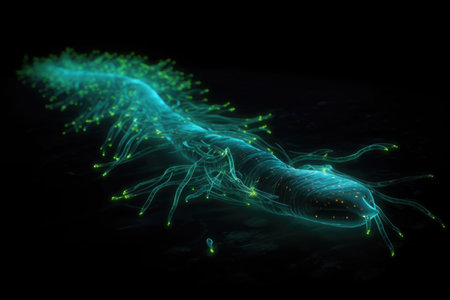 sea worm, with its glowing tentacles swaying in the current, created with generative aiの素材