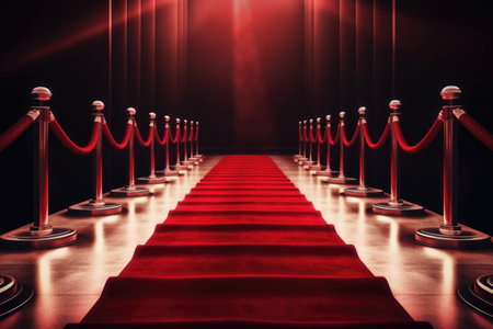 red carpet leading to stage for awards show or concert, created with generative aiの素材