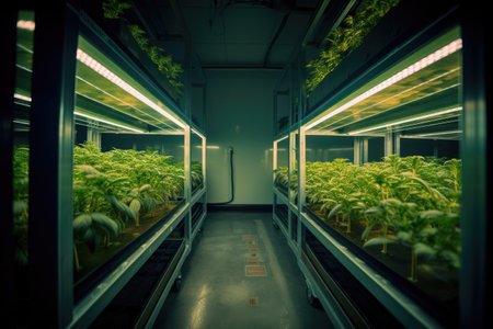 humgrower with light and ventilation system, ready for first harvest, created with generative aiの素材