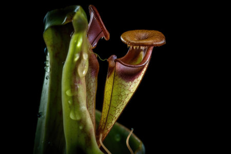 macro shot of pitcher plant with insect trapped inside, created with generative aiの素材