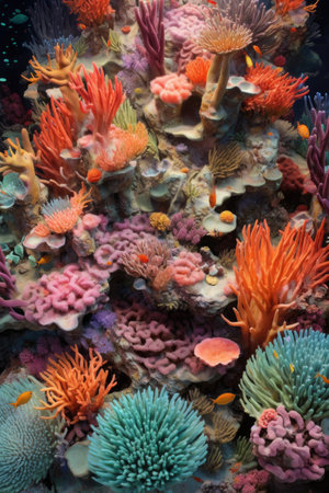 aerial view of a vivid coral reef formation, created with generative aiの素材