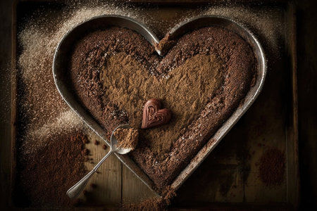 heart-shaped brownie with heart-shaped sprinkle of cinnamon and sugar, created with generative aiの素材
