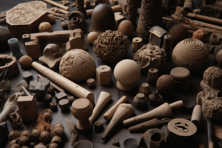 a collection of sculpting and carving materials in various shapes, sizes, and textures, created with generative aiの素材