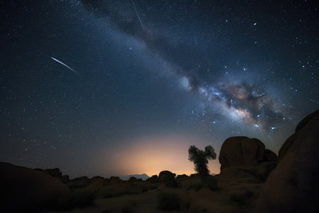 a celestial scene, with planets and stars visible in the night sky, created with generative aiの素材