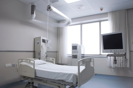 ventilation and exhaust system, with ventilation filters visible, in hospital room, created with generative aiの素材