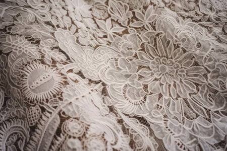 close-up of delicate fabric texture, with intricate and detailed patterns visible, created with generative aiの素材