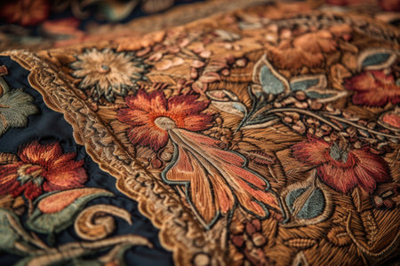 close-up of fabric texture with intricate and beautiful designs, created with generative aiの素材