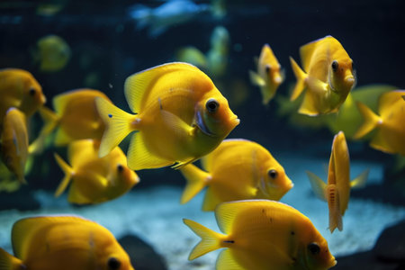 tropical fish swimming in school, their movements synchronized, created with generative aiの素材