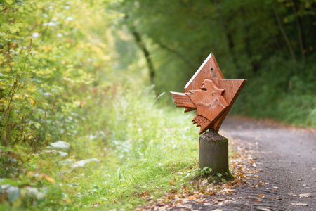 a trail marker in the shape of a duck with its beak pointing to the right, created with generative aiの素材
