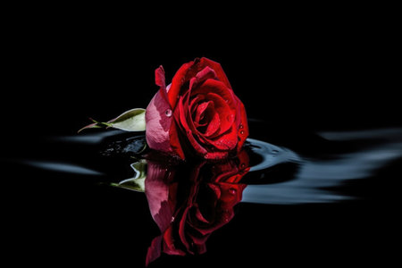 red rose floating in a pool of clear water, created with generative aiの素材