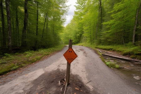 trail marker with arrow pointing in opposite direction, signaling a wrong turn, created with generative aiの素材