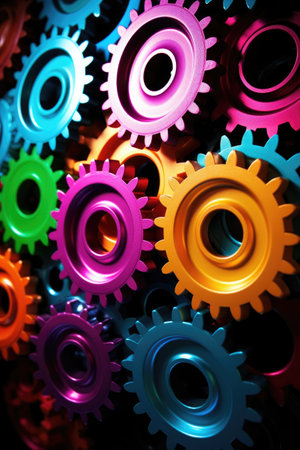 colorful gears interlocking, symbolizing teamwork, created with generative aiの素材