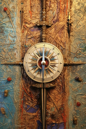 close-up of compass needle pointing north, created with generative aiの素材