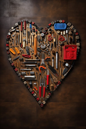 dads hobby tools arranged in heart shape, created with generative aiの素材