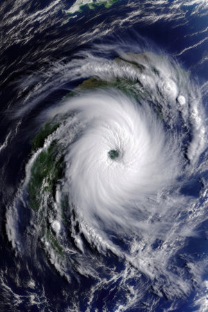 satellite image of a massive hurricane, created with generative aiの素材