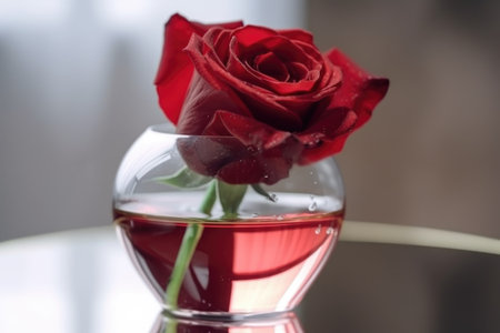 red rose in a vase with water, close-up shot, created with generative aiの素材
