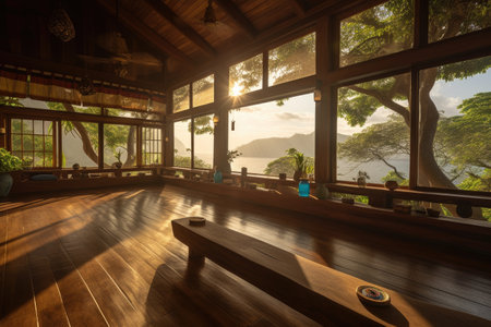 wellness retreats with yoga and meditation classes, massage therapy, and healthy meals, created with generative aiの素材