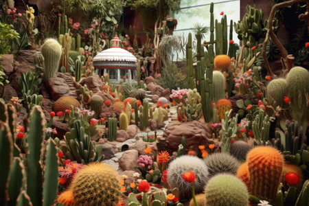 cactus garden showcasing various blooming species, created with generative aiの素材