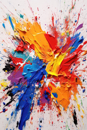 colorful abstract paint splatter on canvas, created with generative aiの素材