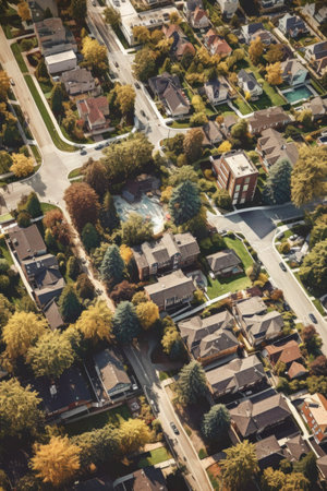aerial view of a well-planned residential area, created with generative aiの素材