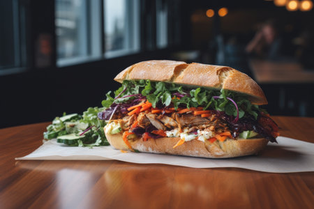 artisanal sandwich with fresh ingredients and unique flavors, created with generative aiの素材