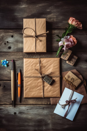 handwritten letter on wooden background for fathers day, created with generative aiの素材