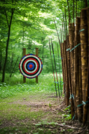 arrows stuck in a bullseye during archery practice, created with generative aiの素材