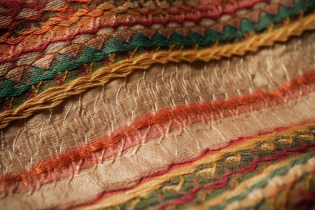 close-up of fabric texture, with the pattern and colors clearly visible, created with generative aiの素材