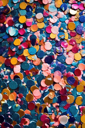 macro shot of multicolored confetti with glittery texture, created with generative aiの素材