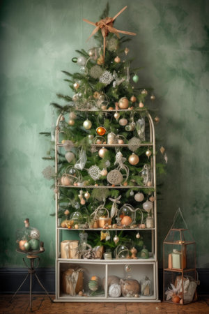 christmas tree with eco-friendly decorations, created with generative aiの素材
