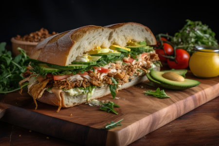 artisanal sandwich with fresh ingredients and unique flavors, created with generative aiの素材