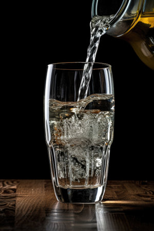 water flowing from a tap into a glass, symbolizing clean water access, created with generative aiの素材