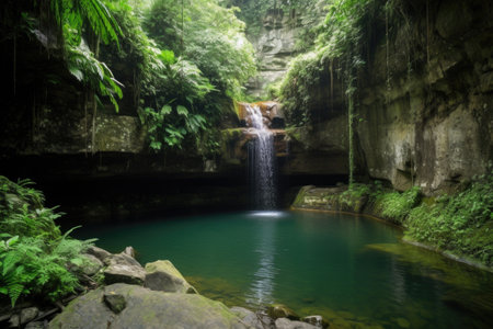 majestic waterfall, with water cascading down cliff face into tranquil pool, created with generative aiの素材