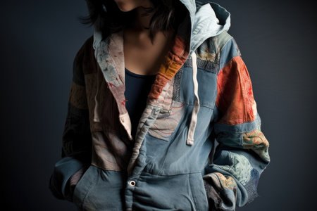 fashion blogger showcasing her latest upcycling and repurposing project with vintage blouse, created with generative aiの素材